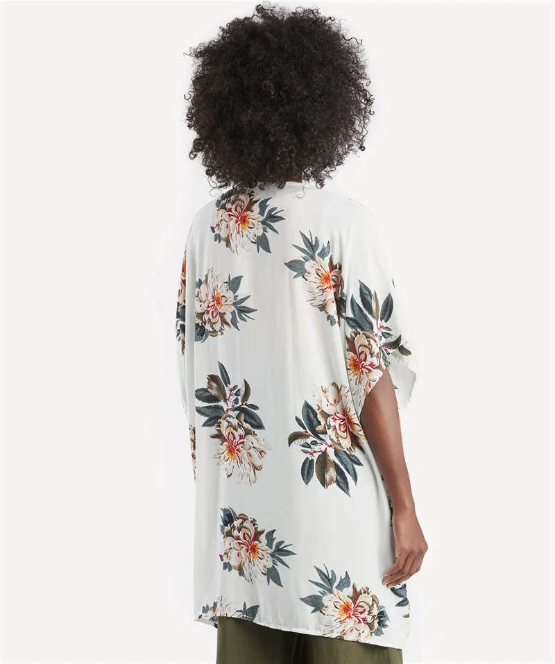 Длинная футболка женская летняя модная с коротким рукавом цветочным принтом