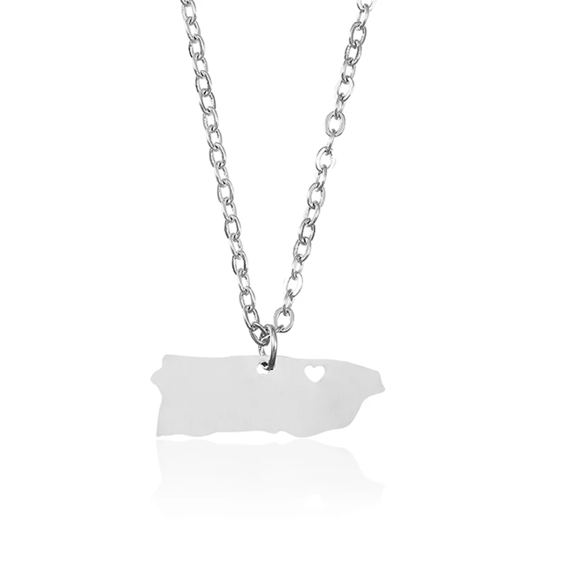 10 шт./лот подвеска в виде карты Пуэрто Рико ожерелье из нержавеющей стали Серебро