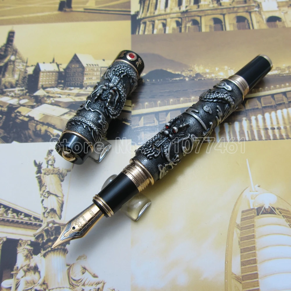 

Jinhao/китайская Ручка-перьевая, двойная, с жемчугом, в подарочной коробке, серебряное золото JJT1582