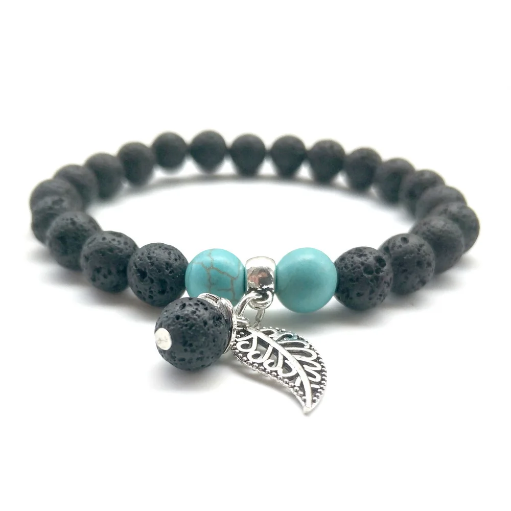 Шармы с листьями для влюбленных 8 мм зеленые черные белые красные/лавовые бусины