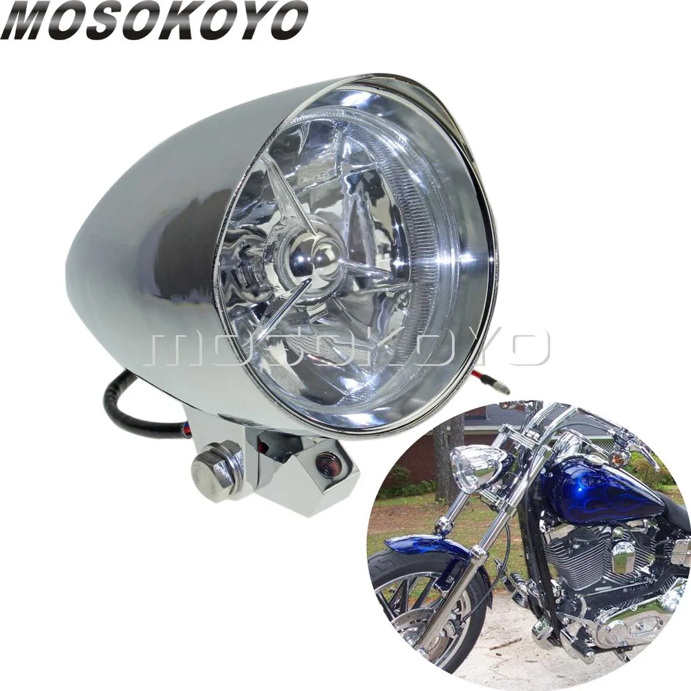 

Chrome Motorcycle Custom Headlight H4 12V 60/55W High Low Beam Front Lamp for Harley Cafe Racer Chopper Sportster Bottom Mount