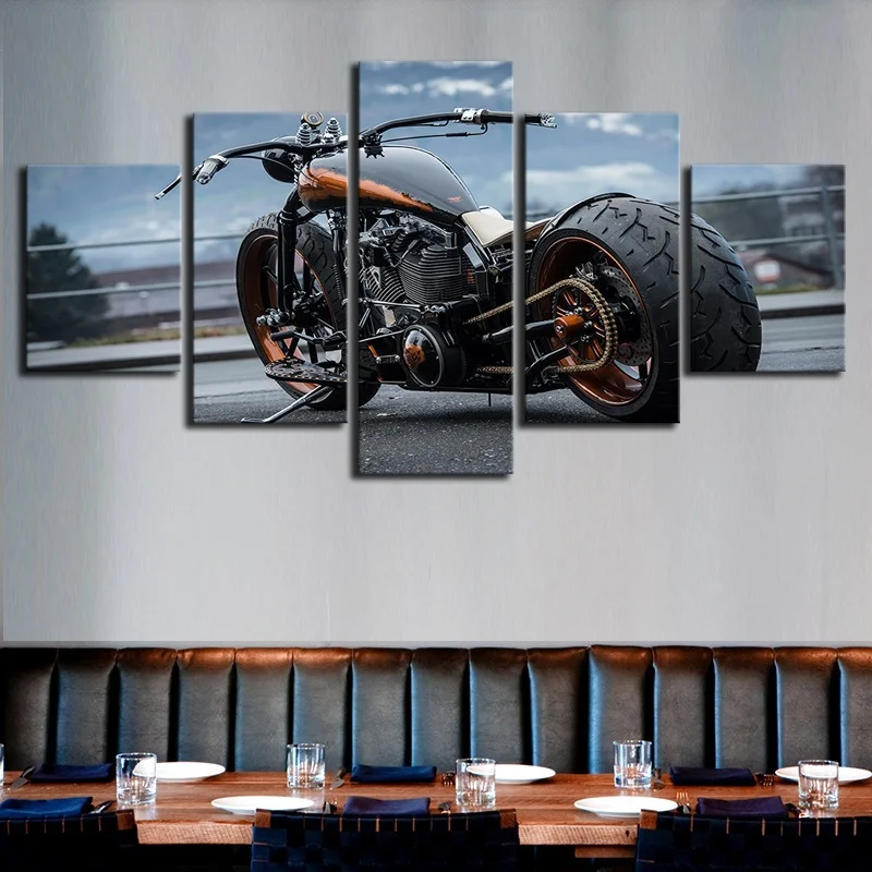 

Canvas Paintings Wall Artwork Poster 5 Pcs Luxury Retro Motorcycle Pictures Prints Home Decoration For Living Room Modular Frame