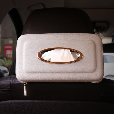beige Кожаный Автомобильный солнцезащитный козырек, тканевые коробки, держатель, пластик, авто, на спинку сиденья, висящий бумажный органайзер для салфеток, интерьерные аксессуары, Automovil - Название цвета: beige