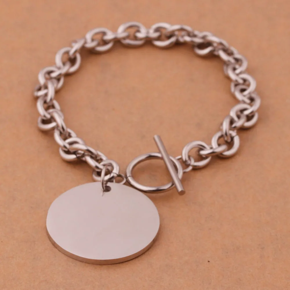 Fashion Jewelry Women's Silver Stainless Steel Rolo Chain Round Medallion Charm Necklace Bracelet Set | Украшения и