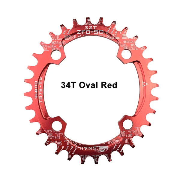 Oval 34T Red Улитка 96BCD круглая овальная Звездочка узкая широкая 32 T/34 T/36 T велосипедная Звездочка A7075-T6 Сверхлегкая круглая шатунная пластина - Цвет: Oval 34T Red