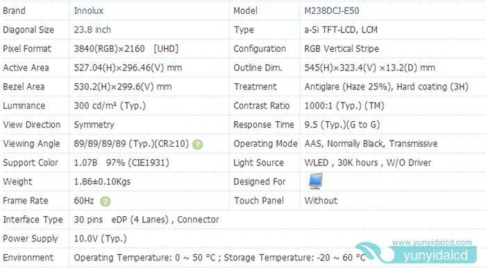 23.8 Inch 3840*2160 4K NTSC New Original UHD IPS Display DisplayProt 4 HDMI DP Driver Board LCD Module Screen Monitor Laptop PC |
