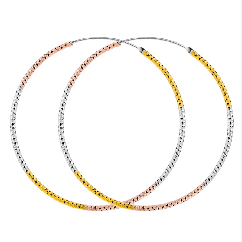 Женские серьги кольца Three multicolou большие серебряные из стерлингового серебра 925