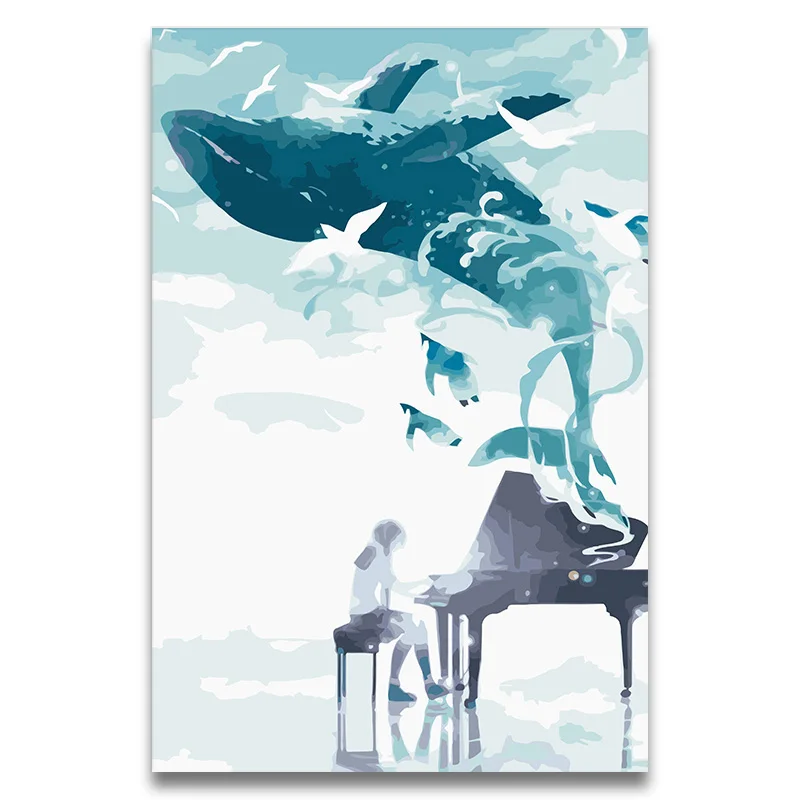 

DIY Painting By Numbers Anime picture Girl playing music and Whale seagull enjoying music,drawing Coloring for girls