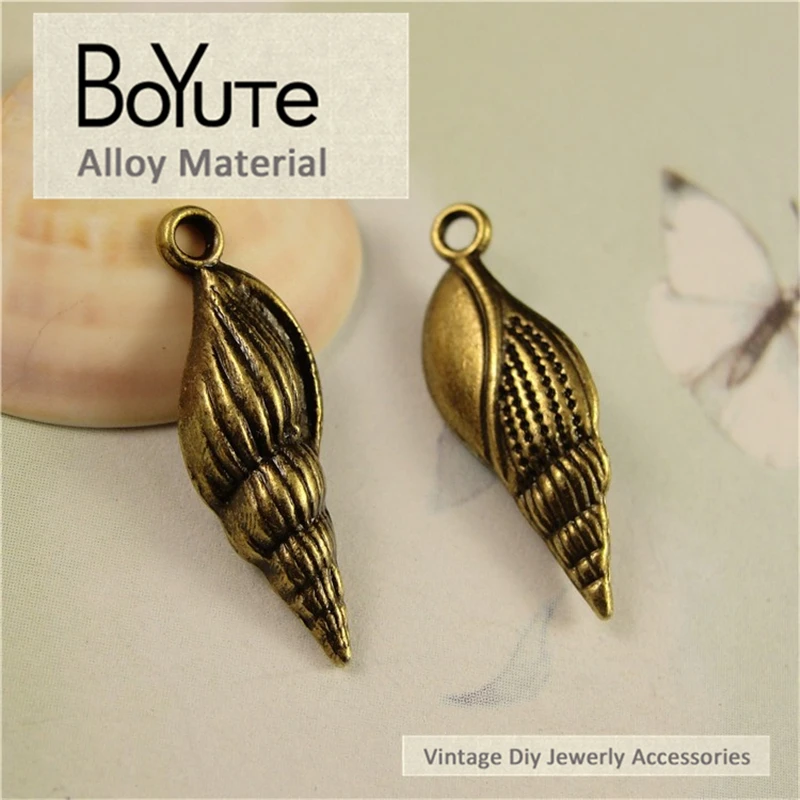 BoYuTe (100 шт./лот) 8*22 мм Античная бронзовая оцинкованная морская улитка кулон