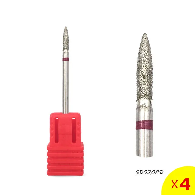 GD0208D HYTOOS 4 шт. алмазное сверло для ногтей 3/3" роторное сверло для удаления кутикулы, чистящие сверла для маникюра, аксессуары для маникюра, резак для ногтей - Цвет: GD0208D