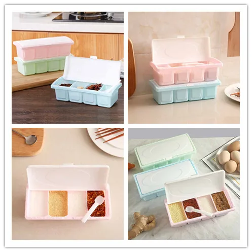 1 шт. Набор банок для специй 4 сетки прозрачная цветная крышка кухонная коробка