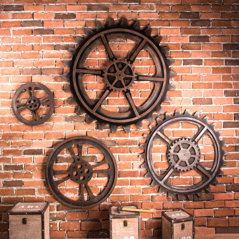 Creative Retro Industrial Style Gear Wall Clocks Ornaments Vintage Shape Wooden 40cm Clock Hanging Bar Shop Decor Gift | Дом и сад