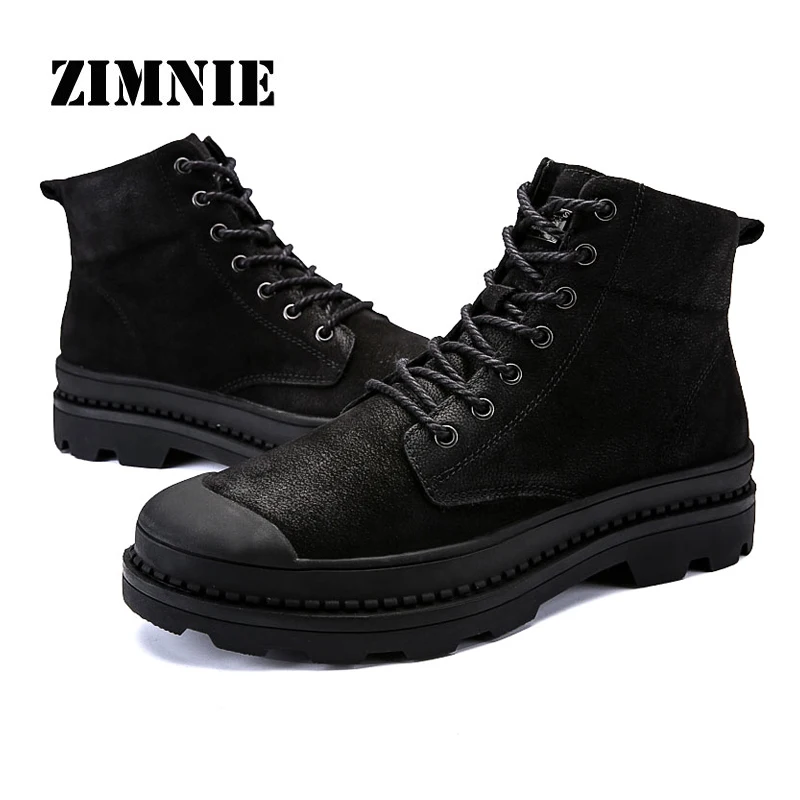 ZIMNIE/модные мужские ботинки высокого качества; сезон осень-зима; мужские модные ботинки на шнуровке; мужские ботинки из натуральной кожи; Botas; Рабочая обувь