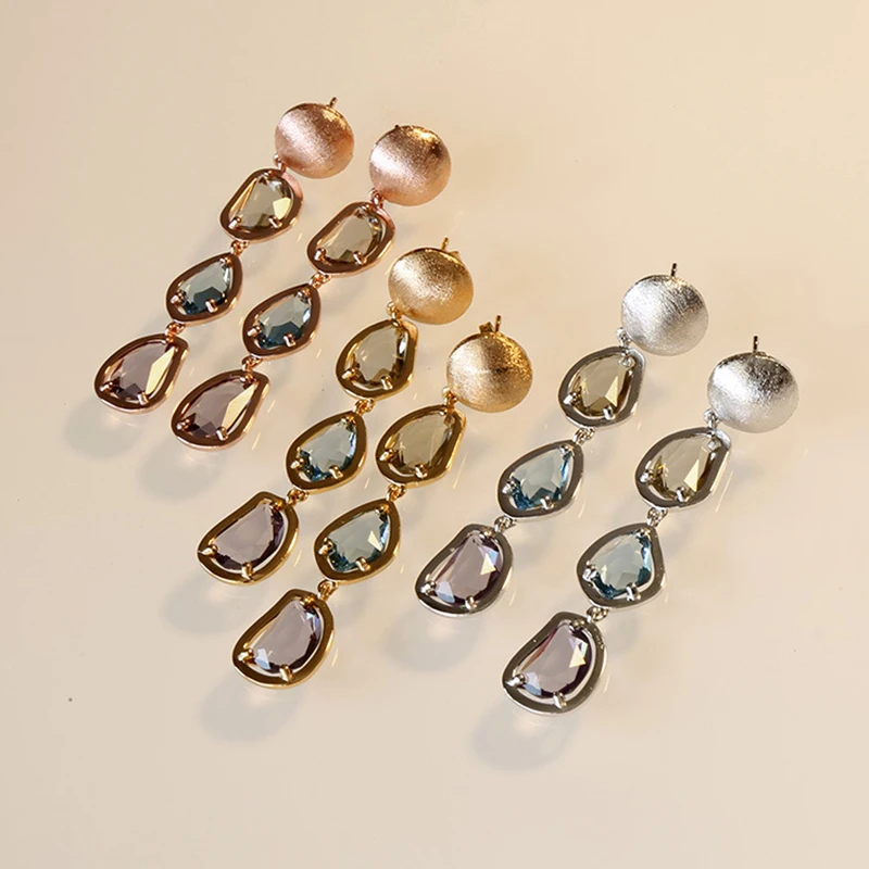 

Luxury Brand Jewelry Candy Style Colorful Crystal Drop Earring Wholesale Top Quality 3 colors Plated Dangle Earrings for Women