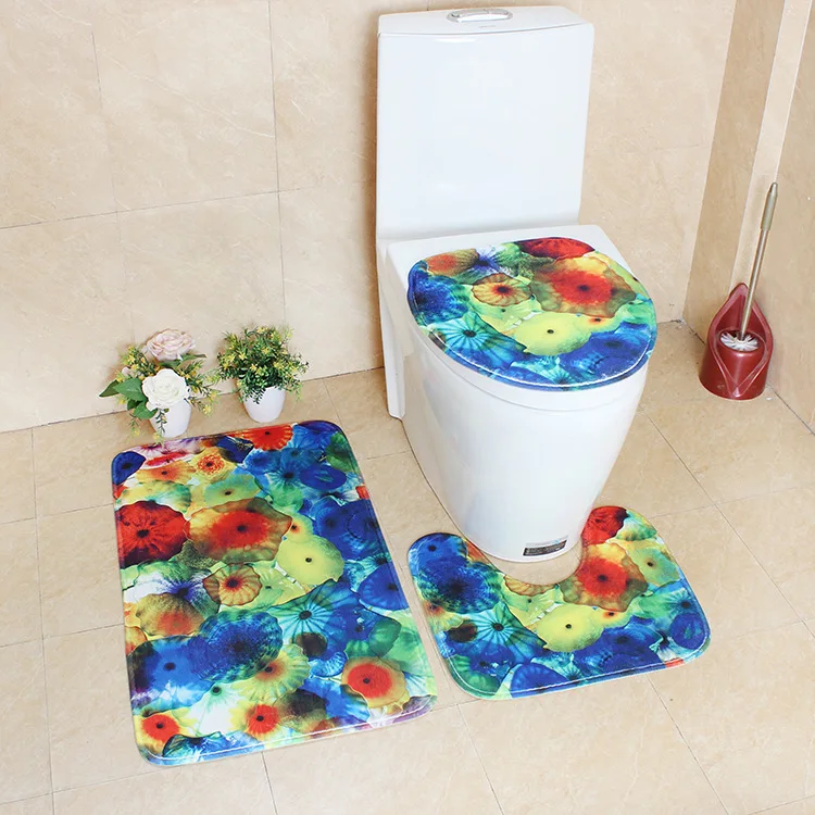 Colorful Flower Zeegle 3 шт. ковер для ванной комнаты 3D Цветочный узор Впитывающий Коврик для ванны коврики для ванной комнаты нескользящий коврик для туалета Набор ковриков для ванной комнаты - Цвет: Colorful Flower