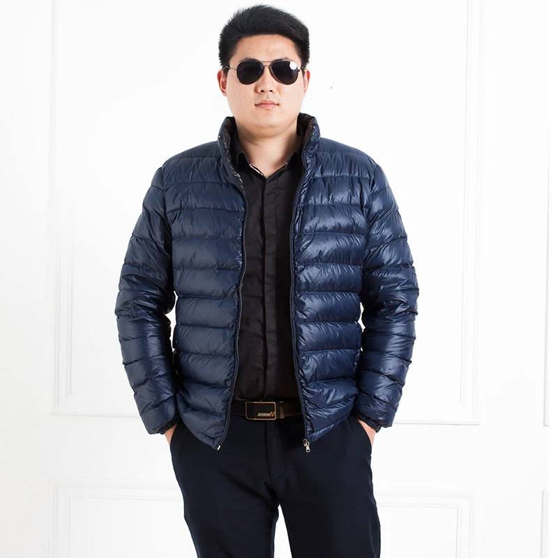 

Solid stand collar short design warm Winter plus size jacket snow winter men's clothing fat thick outerwear thin coat 7XL 150kg