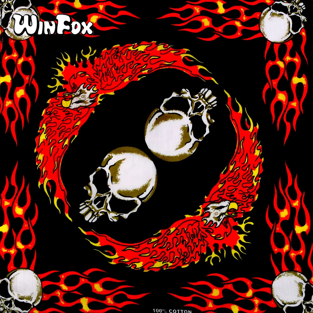Winfox Fashion Cotton Hip-hop Cross Bones Skull Pattern Black Red Bandanas Male Female Headwear Scarf Scarves Wristband |
