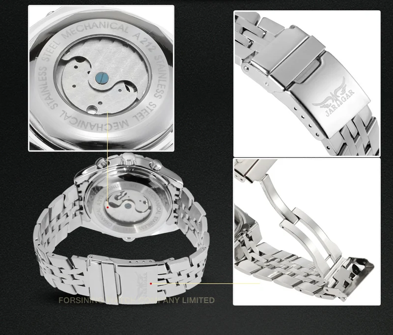Автоматические мужские модные наручные часы Jargar с турбийоном серебристые