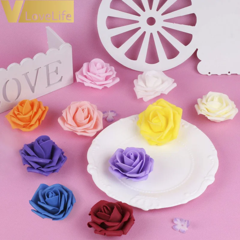 50 шт./лот дешевые розы цветы из материала pe головы DIY Искусственные ручной работы