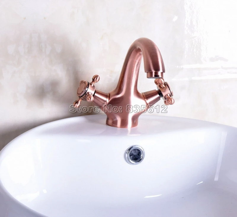 Античная красная медь с двумя ручками Смеситель для ванной комнаты/сосуд