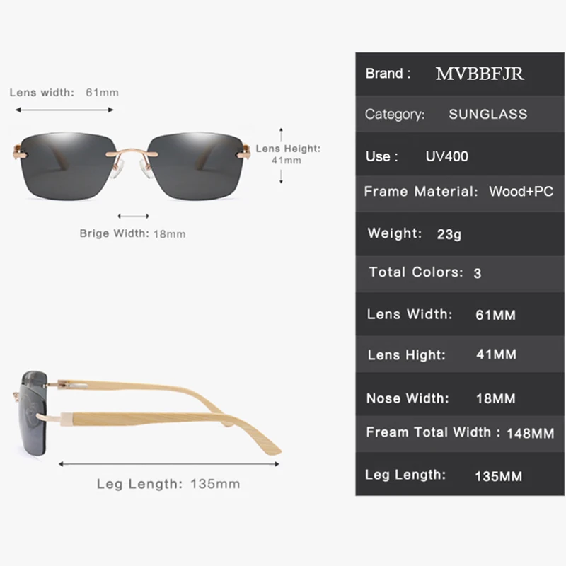 Мужские и женские очки без оправы TOEXPLORE бамбуковые солнцезащитные с деревянным
