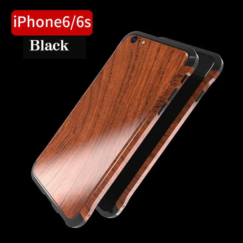 Для iPhone 6 6S чехол Роскошный аксессуар Фирменная алюминиевая металлическая рамка+ натуральная древесина Броня защитный противоударный задний Чехол для телефона чехол - Цвет: black