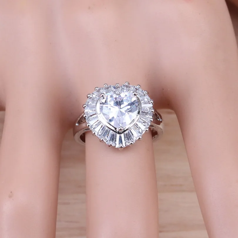 Сердце женский серебряный ювелирные изделия белые циркониевые ожерелья и серьги