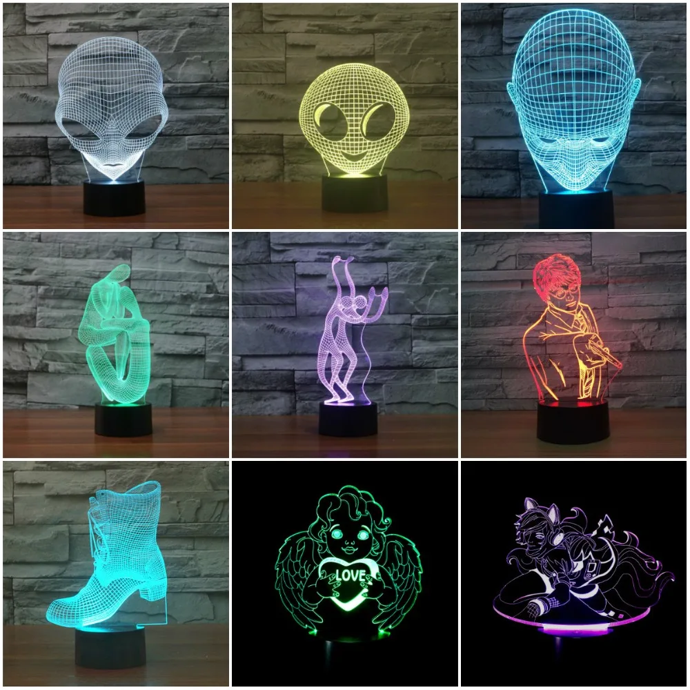 Абстрактный Мартенс Ангел 3D лампа светодиодный ночник акриловая атмосфера