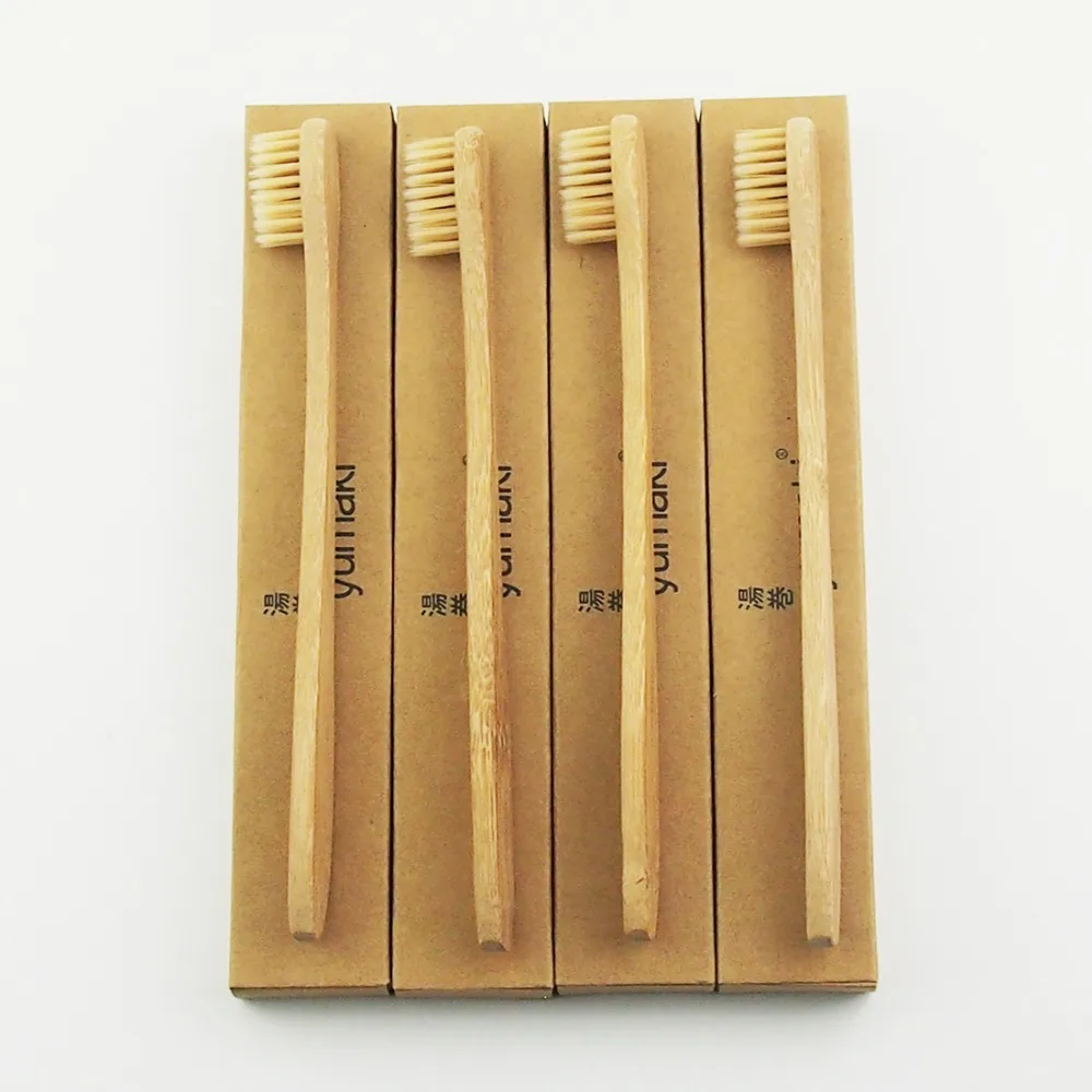 50 шт./лот Сверхтонкая зубная щетка бежевого цвета Экологически чистая деревянная