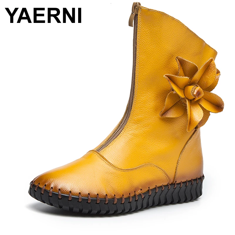 YAERNI2018 женские ботинки до середины икры на плоской подошве из натуральной кожи