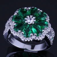classy flower green cubic zirconia white cz silver plated ring v0093