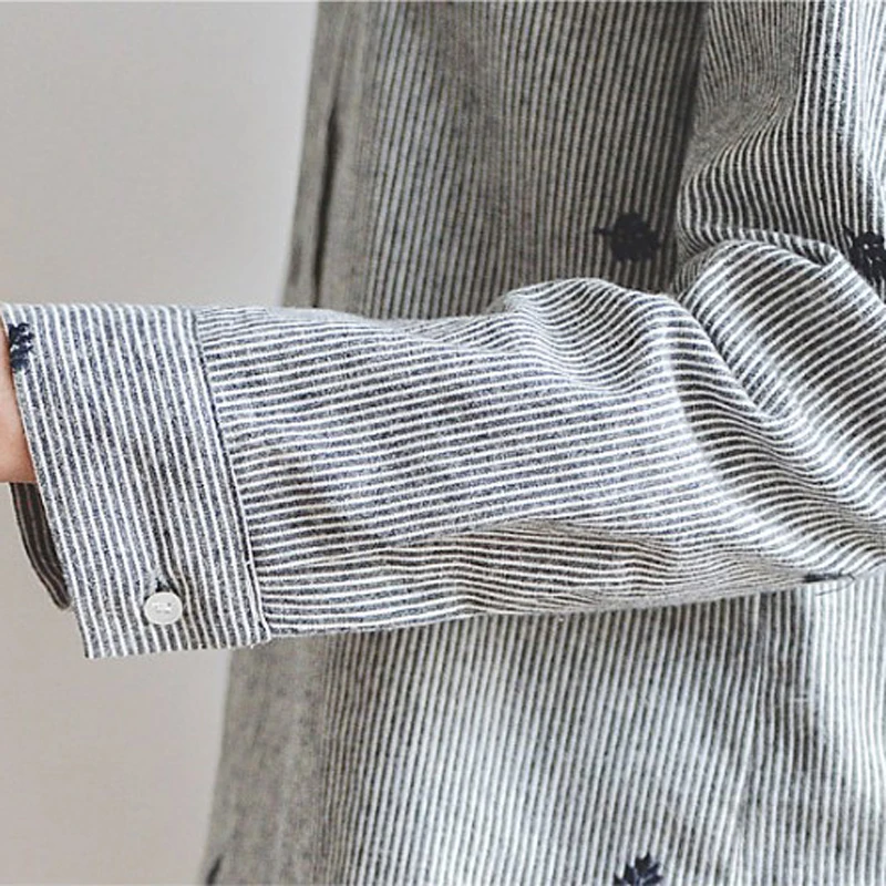 Рубашка женская демисезонная с вышивкой листьев и длинным рукавом|long sleeves women