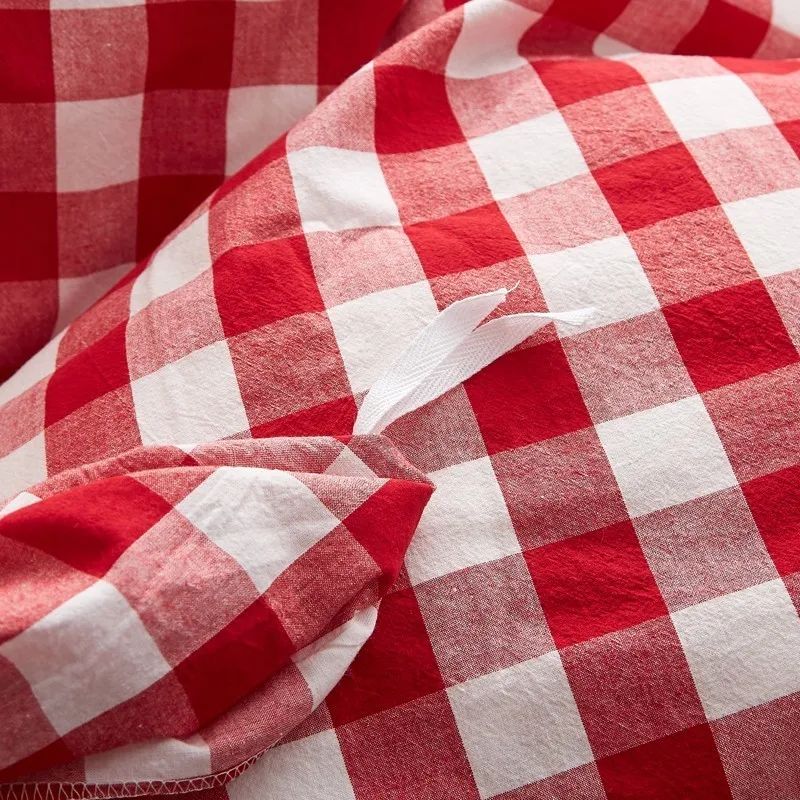Solstice Home Textile Red Plaid Lattice Duvet Cover Pillowcase Flat Bed Sheet Nordic Simple Cotton Girls Bedding Linens Set Full | Дом и сад