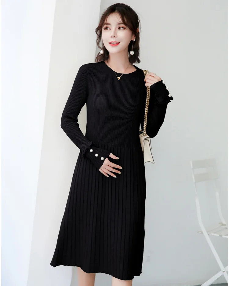 Sweet Beading Knitted Maternity Dress 2018 Autumn New Fashion Clothes for Pregnant Women A Line Slim Charming Pregnancy Dresses | Мать и