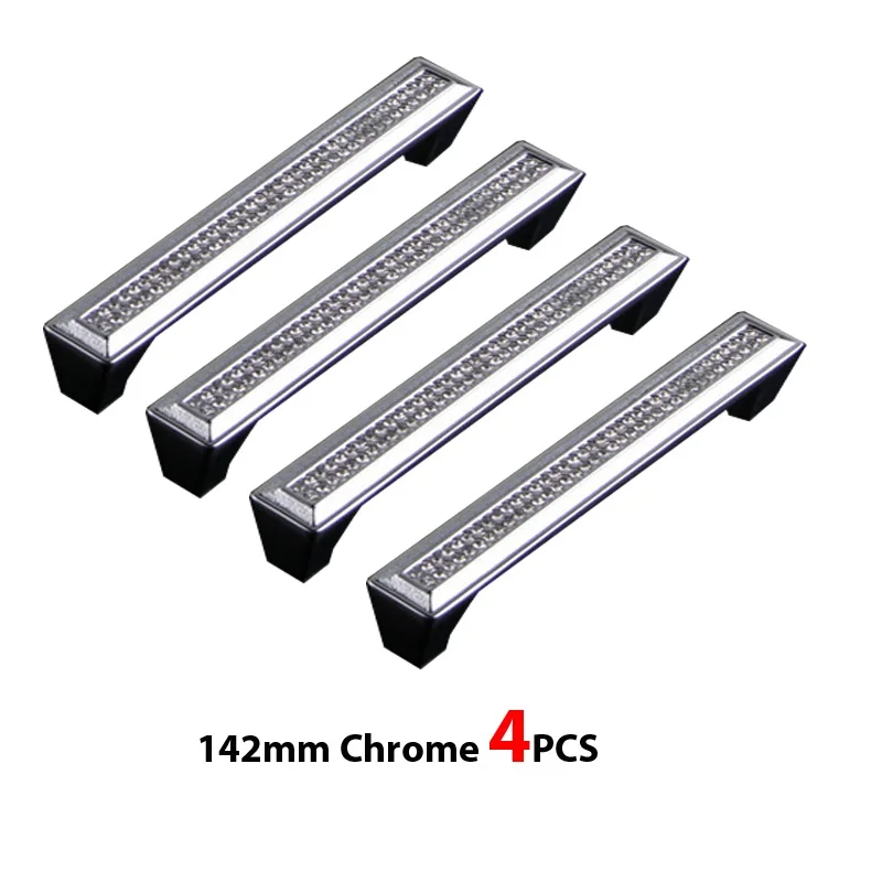 142mm Chrome 4PCS Роскошный ящик для шкафа ручки Шкаф Дверь тянуть Чешский кристалл 24 К золото или хром мебель ручка 22-01 - Цвет: 142mm Chrome 4PCS