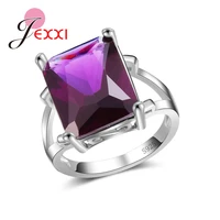 hot sale women female party jewelry accessories with big square purple opal 925 sterling silver geometric ring wholesale