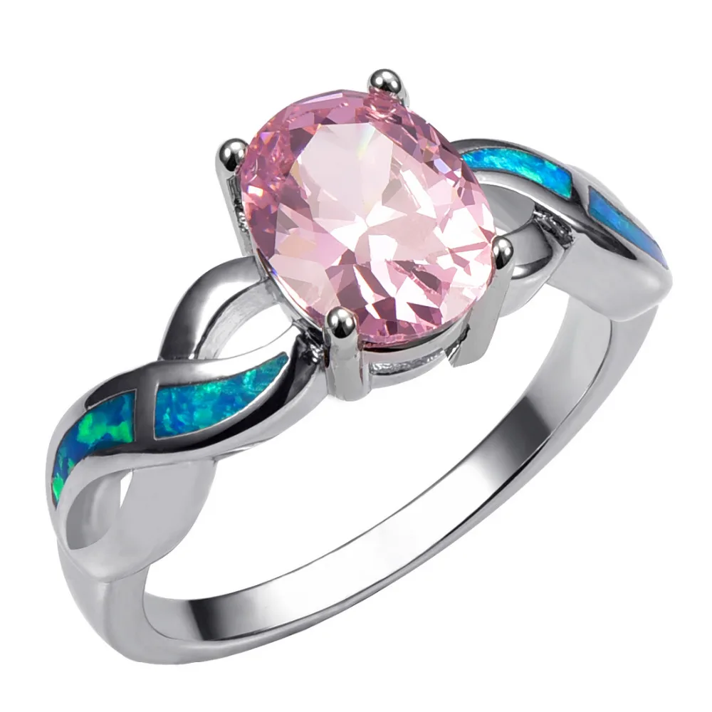 

Pink Crystal Zircon With Blue Fire Opal 925 Sterling Silver Ring Beautiful Jewelry Size 6 7 8 9 10 R1428