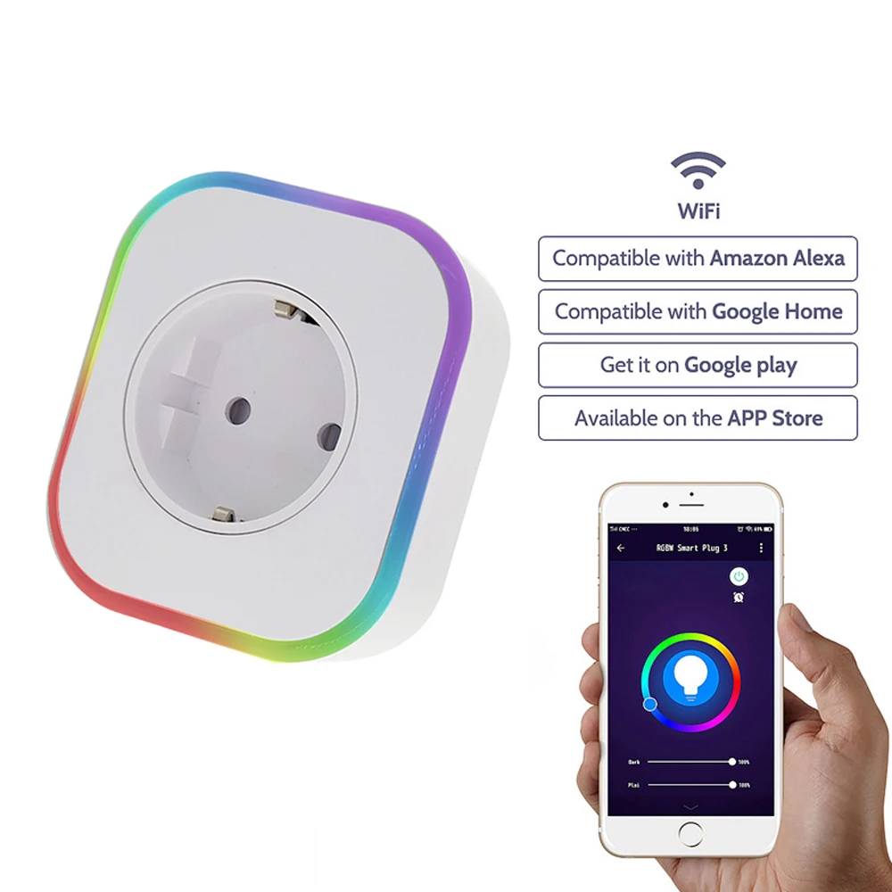 RGB wifi умная розетка ЕС вилка 220 В 10A пульт дистанционного управления умный выбор