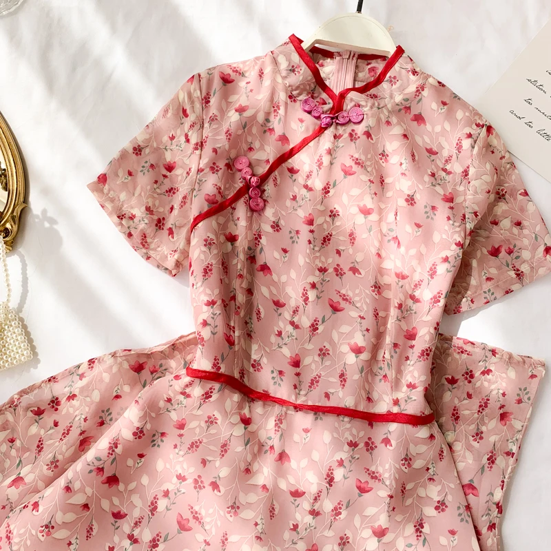 Женское платье в стиле ретро летнее с высокой талией и цветочным принтом