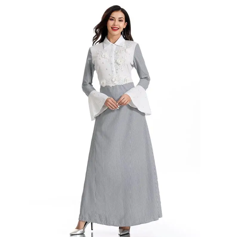 Black striped dress Vestidos Дубай Кафтан платье в полоску абайя, арабское женские мусульманские платья Рамадан Восточный халат из марокена платья хиджаб одеяние мусульмане Femme - Цвет: Black striped dress