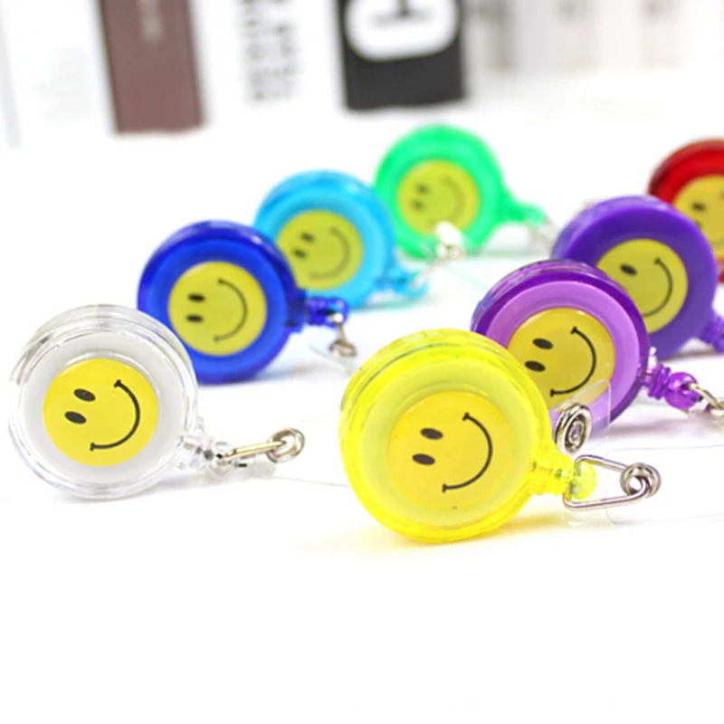 

10 Pieces Badge Reel Lanyard Badge Holder Smiling Face School Office Exhibition Badge Holders Supplies