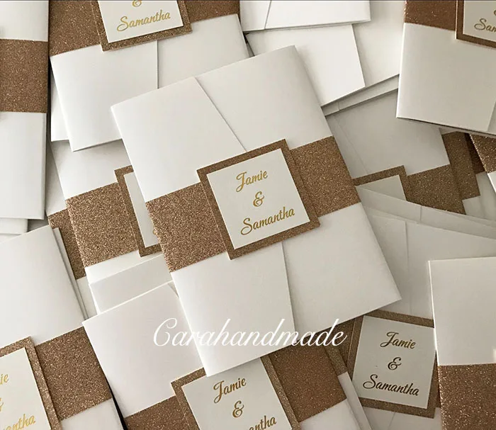 Блестящие свадебные приглашения Pocketfold с бандажом для живота CA0766|pocketfold wedding
