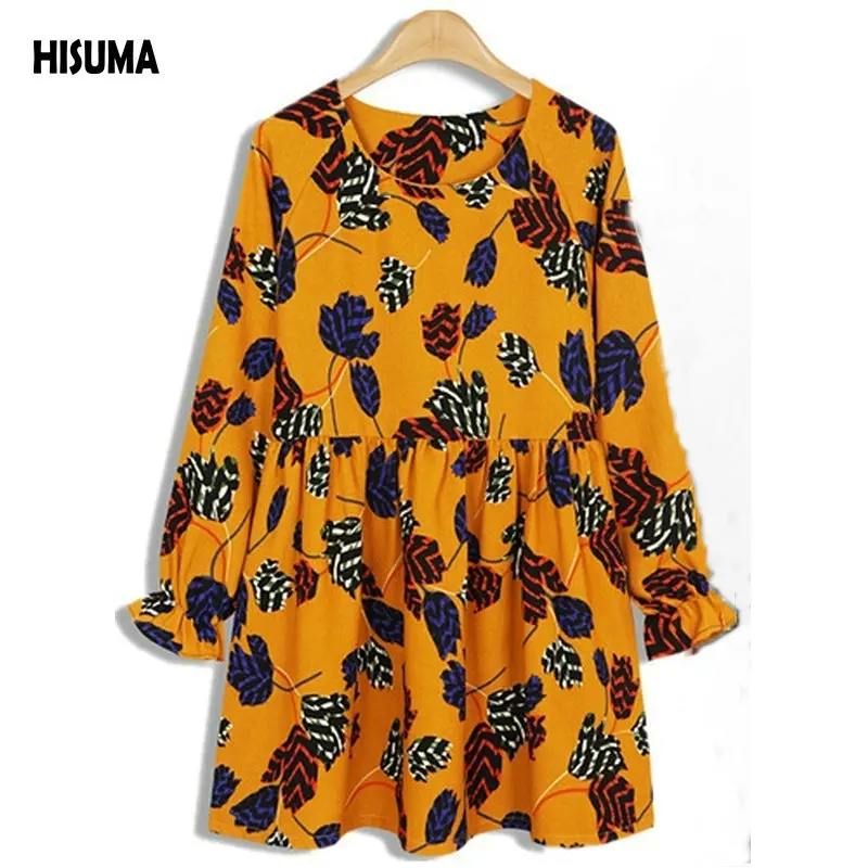 Женское шифоновое платье-трапеция с круглым вырезом рукавами-фонариками и