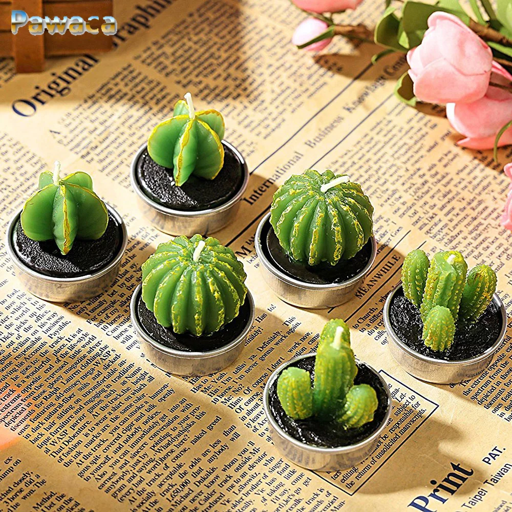 6 шт./компл. домашний декор кактус Чайные свечи чайный свет садовые мини восковые