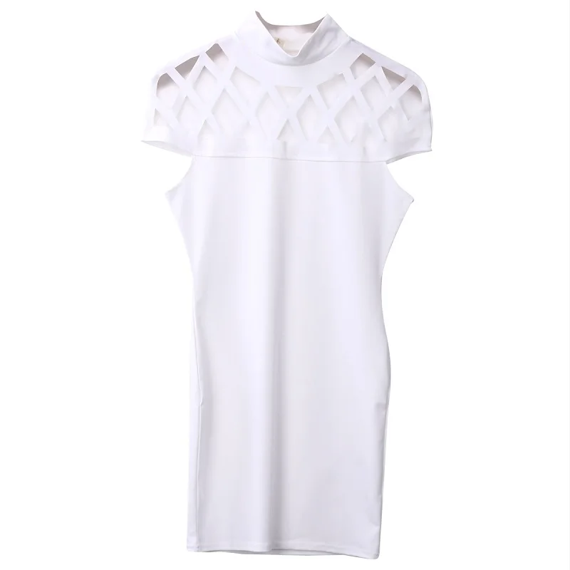 Женское платье чокер с воротником облегающее рукавами в клетку Сетчатое мини