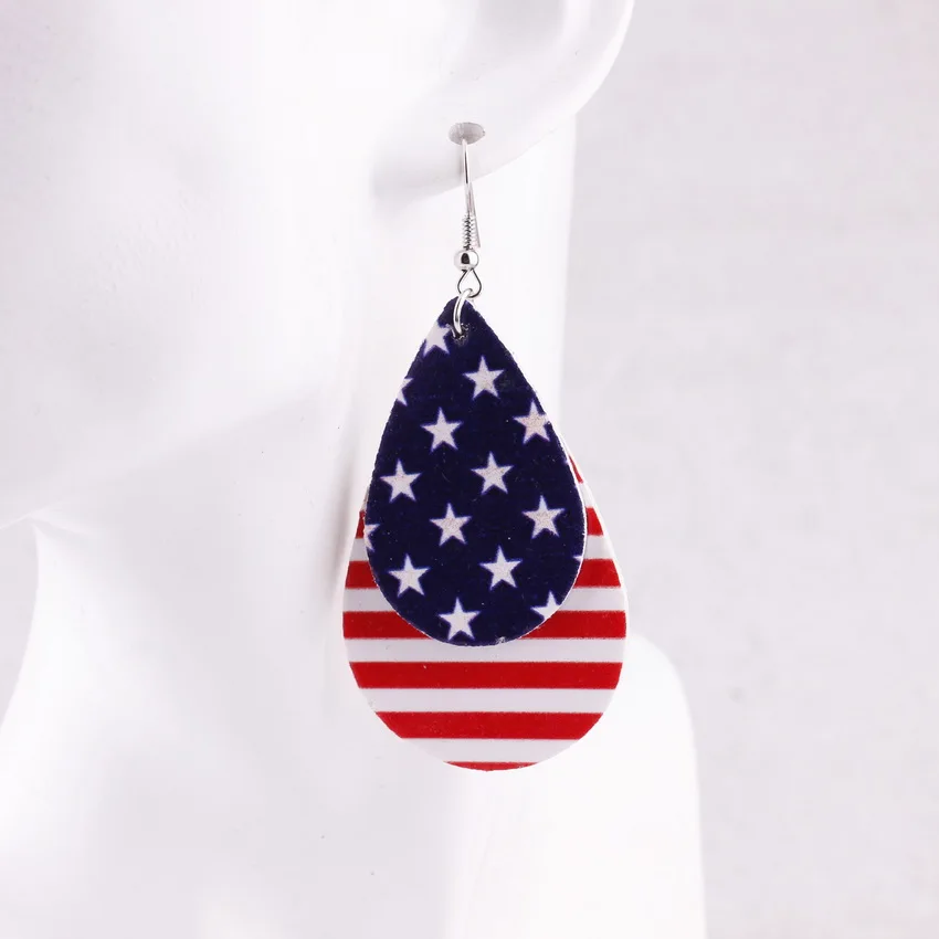 2019 New Arrival American Flag Faux Leather Teardrop Earrings For Women Trendy Jewelry Leaf Dangle Independence Day | Украшения и