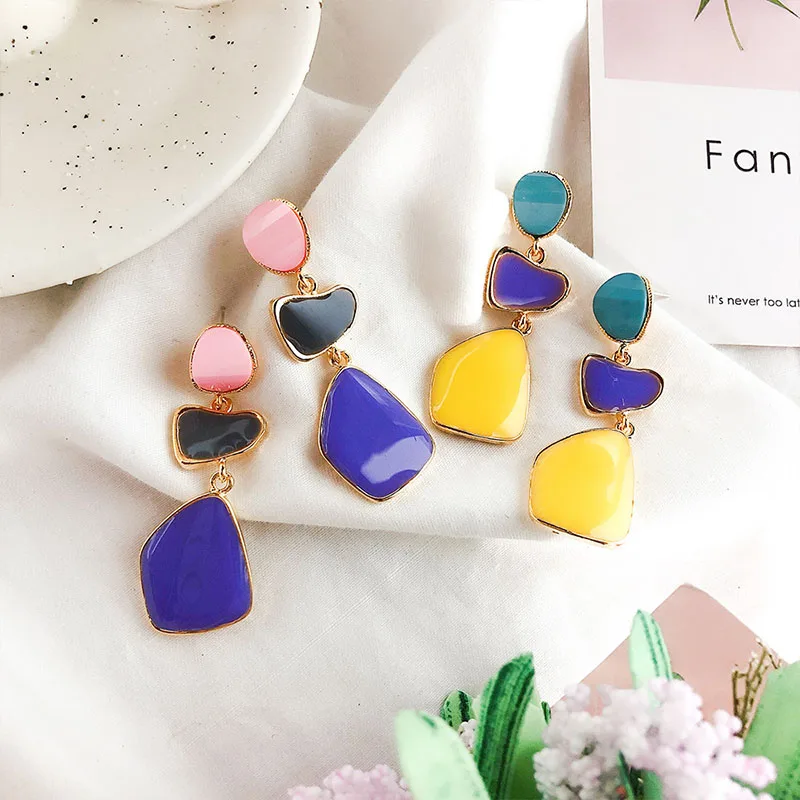 Новинка 2019 красочные эмалевые серьги неправильной геометрической формы для