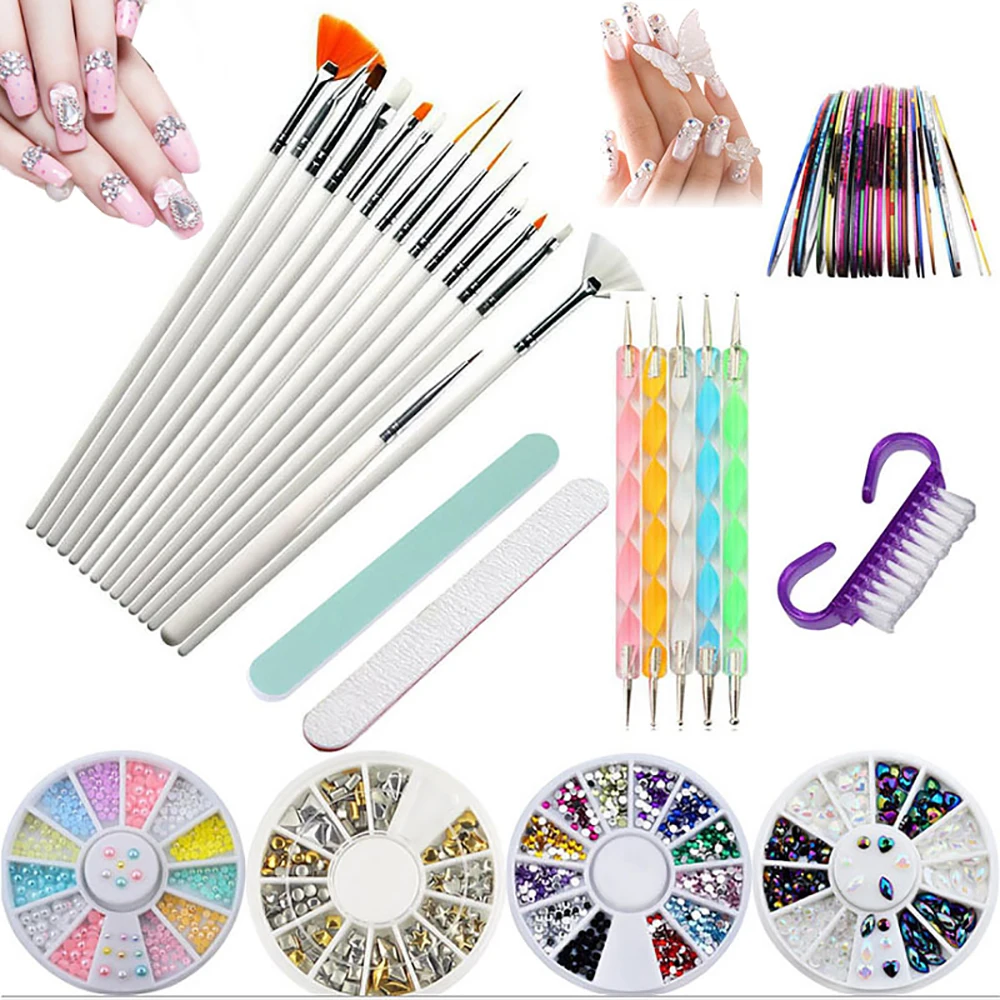 37Pcs/Set Nail Art Tool Set Professional DIY Rhinestone Decoration Brushes Painting Manicure Kit | Красота и здоровье