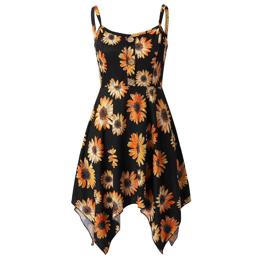 Женское платье с принтом подсолнуха JAYCOSIN Пляжное Платье на бретельках лето 2019 |