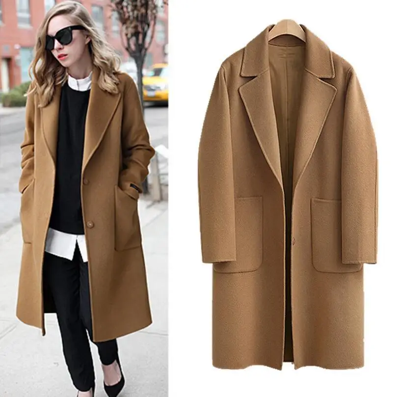 

Autumn And Winter Europe And The United States Large Size Long Paragraph Wool Jacket Single Breasted Lapel Women's Coat / M-5xl